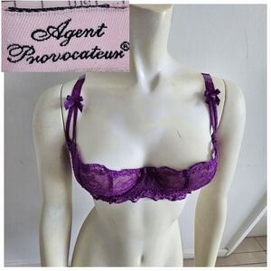 Agent Provocateur Bra 32DD Purple Violet DemiCup Lace Lingerie Puss Up Brazier